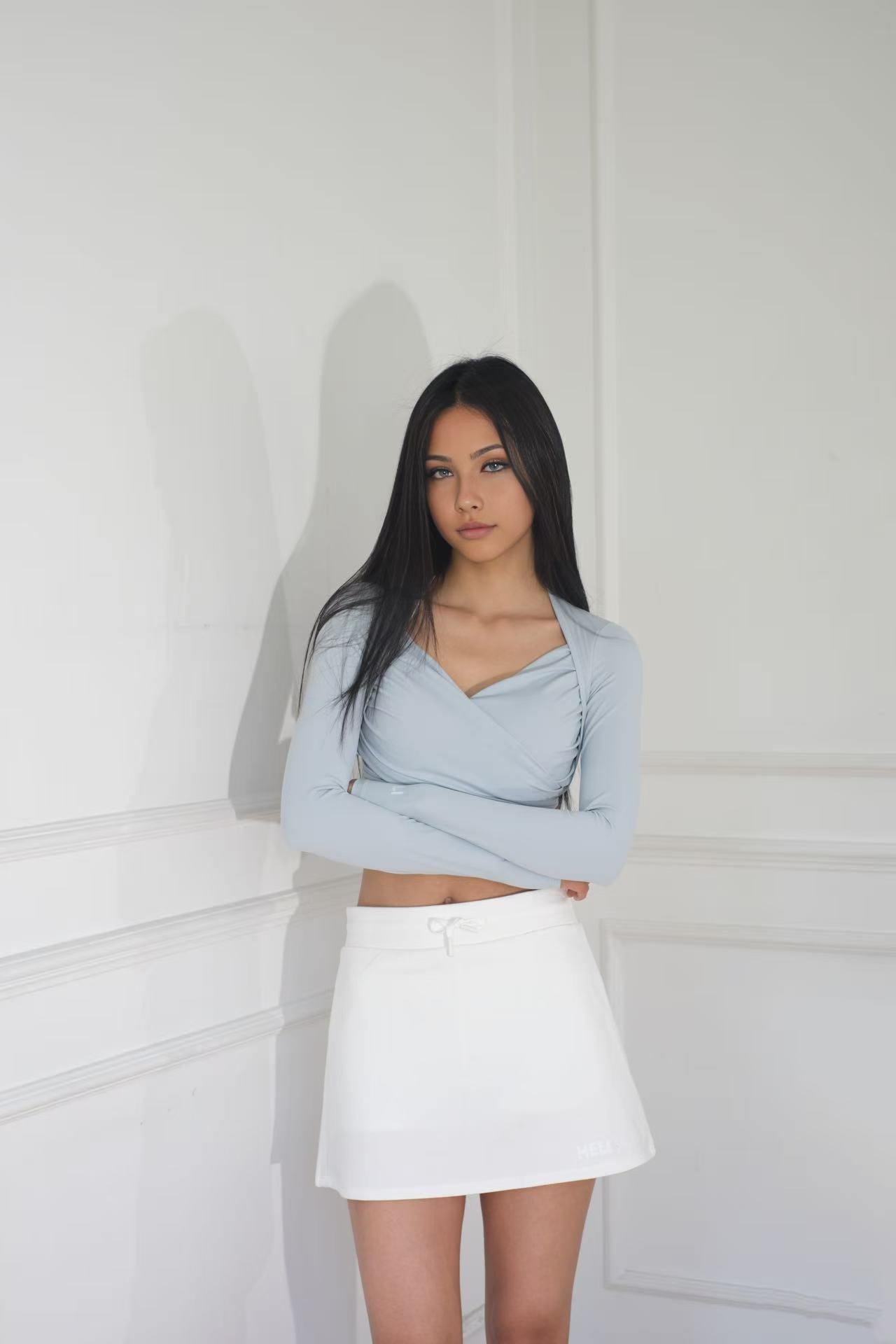 Cross-wrap long-sleeve yoga shirt